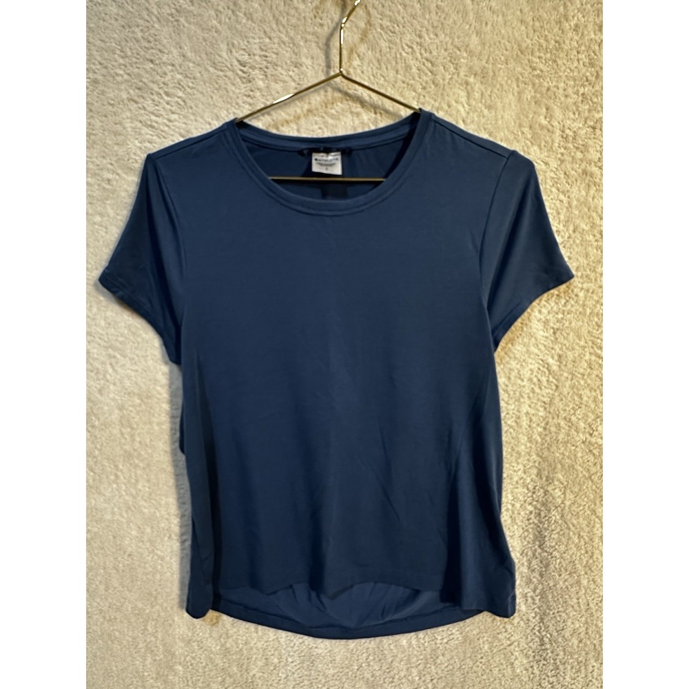 Athleta Blue Open Back Air Out Cinch Short Sleeve Shirt‎ Small Workout Hiking